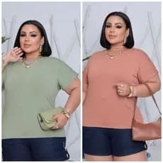 Blusinha Dobrada na Manga Plus Size Veste Até 50 (028)