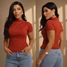 Blusa Feminina Elegante Manga Longa Suplex Drapeada Gola Alta Tendencia 2026 Blusinhas Moda