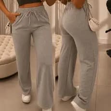 Calça Pantalona de Lazinho Feminina Cintura Alta com Bolso pra Inverno