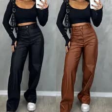 Calça Feminina Pantalona Courinho Wide Leg Cintura Alta Empina Bumbum