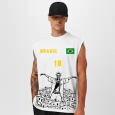 Camiseta Regata Oversized Cavada Sabotage Copa do Mundo Brasil Camisa Streetwear 100% Algodão