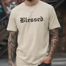 Camiseta Masculina Casual Estampada Blessed Camisa Básica Algodão para o Dia a Dia ou Presente