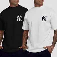 Kit 2 Camiseta Oversized Masculina Camisa Larga Street Premium Logo NY
