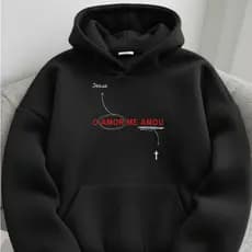 Moletom Canguru Religioso Flanelado O AMOR ME AMOU Blusa de Frio com Bolso Capuz Streetwear