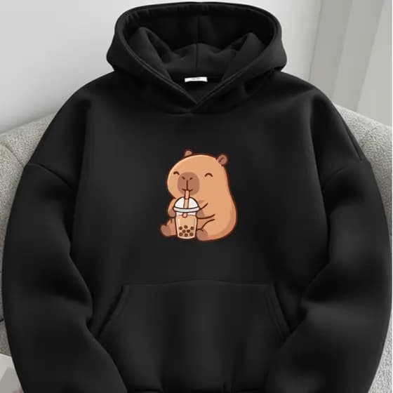 Moletom Canguru Blusão Abrigo Quentinho Estampado Capivara Fofa Milk Tumblr Outono Inverno
