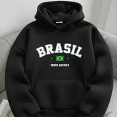 Moletom Brasil Masculino Casaco Flanelado Algodão Blusa de Frio Canguru Feminino Copa do Mundo 2026