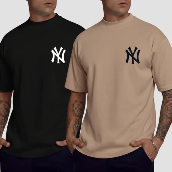 Kit 2 Camiseta Oversized Masculina Camisetas Camisa Larga Streetwear Premium NY New York