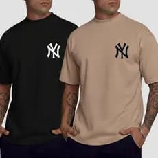 Kit 2 Camiseta Oversized Masculina Camisetas Camisa Larga Streetwear Premium NY New York
