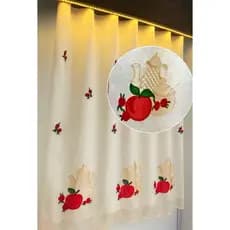 Cortina de Cozinha Bordada em Linho 2,50 X 1,25 luxuosa premium