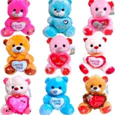 Urso de pelúcia 21 cm Ursinho Peludo Coração Macio Bichinhos Estampas e Modelos Sortidos