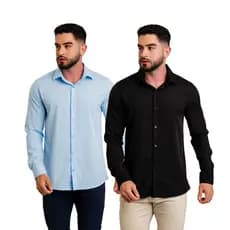 Kit 2 Camisa Social Masculina Manga Longa Slim Premium