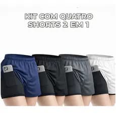 Kit 4 Shorts Feminino 2 em 1 Compressão Academia Corrida Fitness
