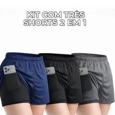 Kit 3 Shorts Feminino 2 em 1 Compressão Academia Corrida Fitness