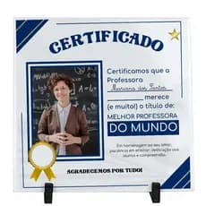 Quadro em azulejo Certificado melhor professora do mundo com suporte
