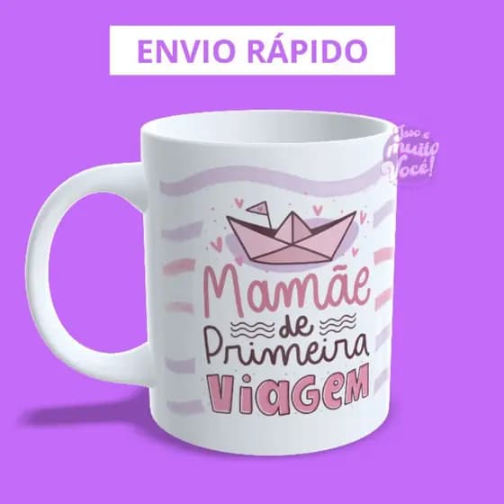 Caneca Personalizada Mamãe de Primeira Viagem com nome ou foto atrás ENVIO RÁPIDO