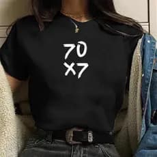 Camiseta feminina de algodao preta Perdoar 70x7
