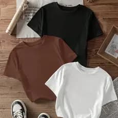 kit3 Camisetas feminina de algodão kit liso e com estampas off white malha premium T-Shirts