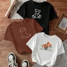 kit3 Camisetas feminina de algodão Urso Gatinho Ursinho do dinheiro off white malha premium T-Shirts