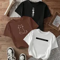 kit3 Camisetas feminina de algodão Lua Gatinho Limited off white malha premium T-Shirts
