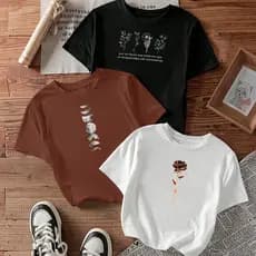 kit3 Camisetas feminina de algodão Flores fases da Lua Rosa off white malha premium T-Shirts