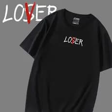 Camiseta Masculina preta de algodão Lover Loser It