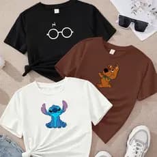 kit3 Camisetas feminina de algodão Harry Potter Stitch Baby scooby off white malha premium T-Shirts