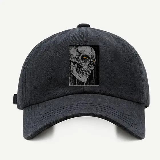 Bone baseball Masculino Bege Preto Branco Caveira Olhar Triste