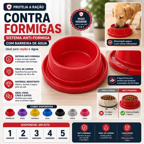 Pote de Ração Comedouro Bebedouro Anti Formiga Cachorro Gato Vasilha Tigela Pet Plástico Resistente 600ml