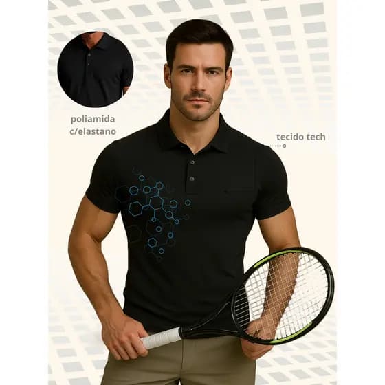 Camisa Polo Masculina Dry Fit Malha Fria Não Amassa Conforto Anti Transpirante Tecido Tecnológico Para Calor