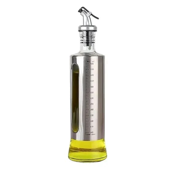 PORTA AZEITE DE VIDRO INOX COM BICO DOSADOR E GRADUAÇÃO DE VOLUME - 500 ML