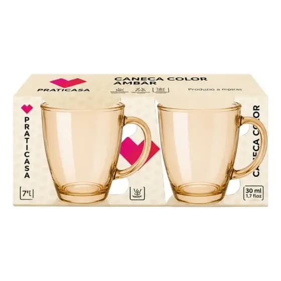 CONJUNTO DE CANECA DE VIDRO COLOR ÂMBAR 360 ML - 2 PEÇAS