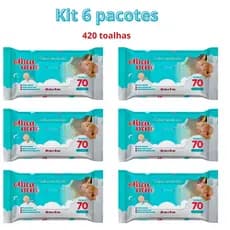 Kit 6 Pacotes de Toalhas Umedecidas 70 toalhas cada 420 unidades no total