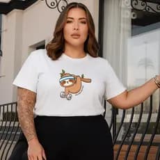 Camiseta Plus Size Feminina Estampada Preguiça Academia Treino 100% Algodão Premium Verão Blusa Camisa