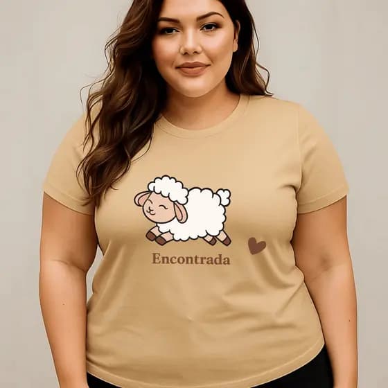 Camiseta Plus Size  Cristã Feminina Estampada Ovelha Encontrada Treino 100% Algodão Premium Verão Blusa Camisa