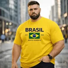 Camiseta Masculina Plus Sise Estampada Brasil America Blusa 100% Algodão