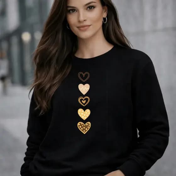Moletom Feminino Estampado Coraçãozinhos Blusa de Frio 100% Algodão