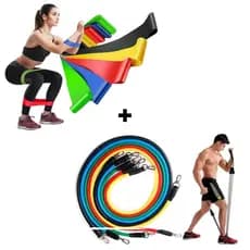 Kit 11 Extensor Elástico + 5 Mini Band Para Exercícios Multifuncional Yoga Fisioterapia e Treino
