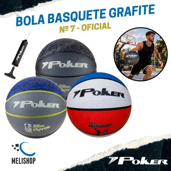 Bola de Basquete Grafite Nº7 Outdoor Poker Oficial Quadra Interna e Externa