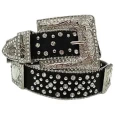 Cinto Feminino Fivela Quadrada Country Strass Brilho Prata Preto Pedraria cc-27-36