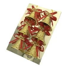 Enfeite de Natal Sino Dourado com Laço Vermelho – Kit com 6
