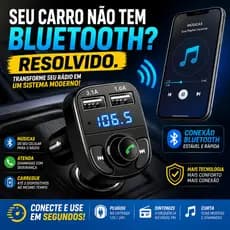 Adaptador Bluetooth Carro Transmissor FM Carregador Veicular Compatível com Android e iPhone