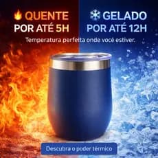 Copo Térmico Inox 360ml com Tampa Antivazamento Parede Dupla Quente e Frio Azul Marinho