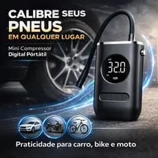 Compressor de Ar Portátil Digital Calibrador Pneu Carro Bike Recarregável
