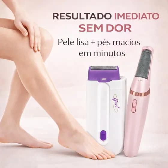 Kit Depilador Elétrico Removedor de Pêlos Bivolt + Lixa de Pé Elétrica Recarregável À Prova Dágua Bivolt