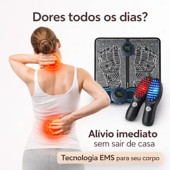 Kit 3 em 1 - Massageador Elétrico EMS Portátil  + Tapete Pés + Escova Massageadora Capilar Relaxamento 8 Modos USB
