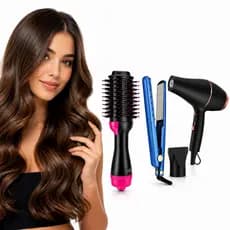 Kit Prancha Chapinha Nano Titanium + Secador de Cabelo + Escova Secadora Alisadora Oval 110V