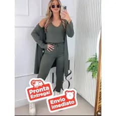 CONJUNTO FEMENINO LANZINHA 3 PEÇAS REGATA, CARDIGA E CALÇA