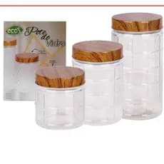 Kit 3 Potes de Vidro para Armazenamento de Mantimentos Vedação Hermética
