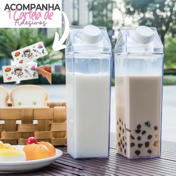 Garrafa de Acrilico Transparente com Adesivos Sem BPA Plástico Caixa de Leite 500ML Suco Bebidas Organizadora Geladeira