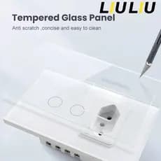 Interruptor Inteligente WiFi com Painel de Vidro Touch 2 Botões + 1 Tomada Compatível com Tuya Alexa e Google